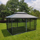 13x10Ft Outdoor Patio Canopy Gazebo Tent W/Ventilated Double Roof&amp;Mosquito Net for Lawn Garden Backyard&amp;Deck Brown/Gray[US-W]