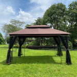 13x10Ft Outdoor Patio Canopy Gazebo Tent W/Ventilated Double Roof&amp;Mosquito Net for Lawn Garden Backyard&amp;Deck Brown/Gray[US-W]