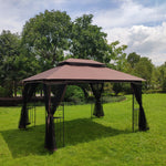 13x10Ft Outdoor Patio Canopy Gazebo Tent W/Ventilated Double Roof&amp;Mosquito Net for Lawn Garden Backyard&amp;Deck Brown/Gray[US-W]